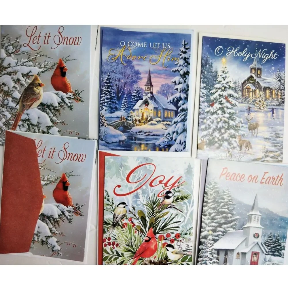 Various Vintage Christmas Greeting Cards w/ Envelope Lot of 6